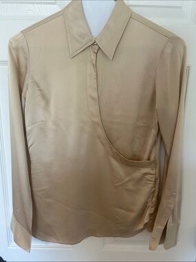 Silky Beige Long-Sleeve Blouse